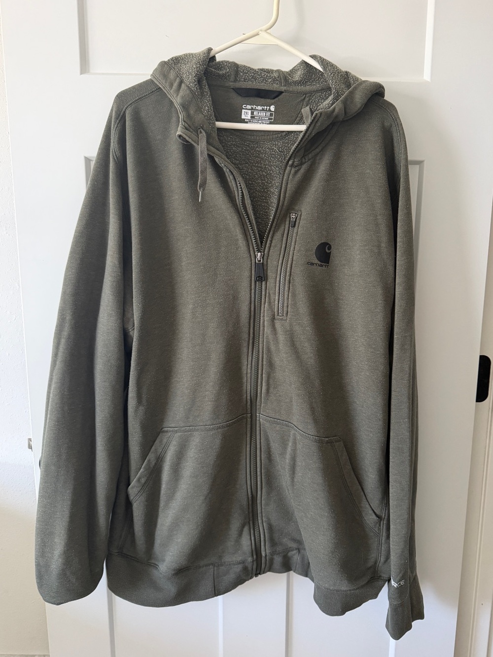 Carhartt Men’s 2XL Tall Relaxed Fit Full Zip Fleece Lined Hoodie Olive Gray